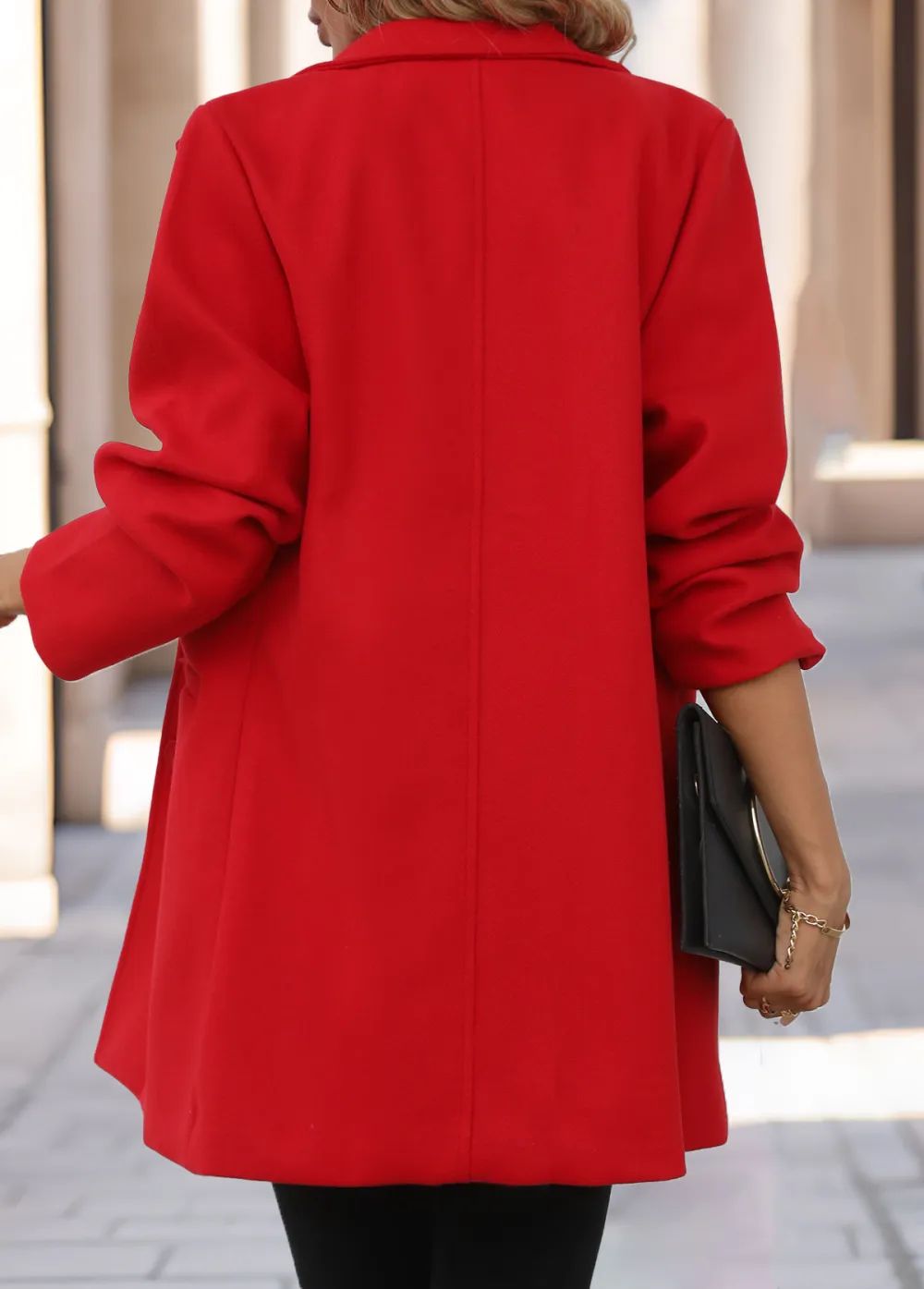 Red Pocket Long Sleeve Turn Down Collar Jacket