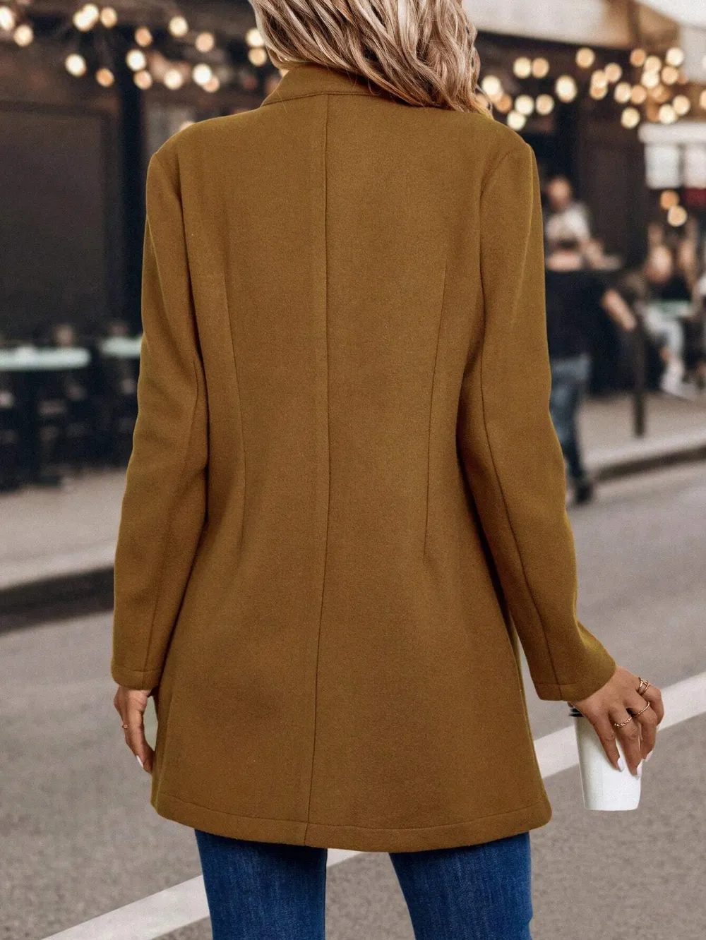 Lapel Button-up Woolen Coat For Women