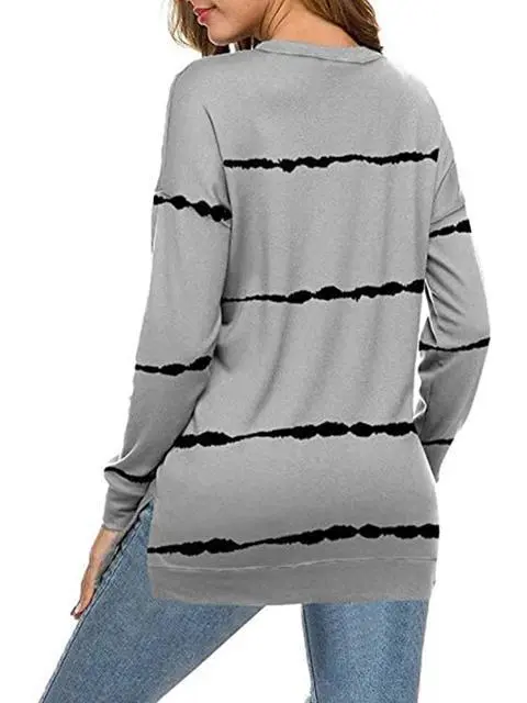 Tie-dye Stripes Print Long Sleeve Tops