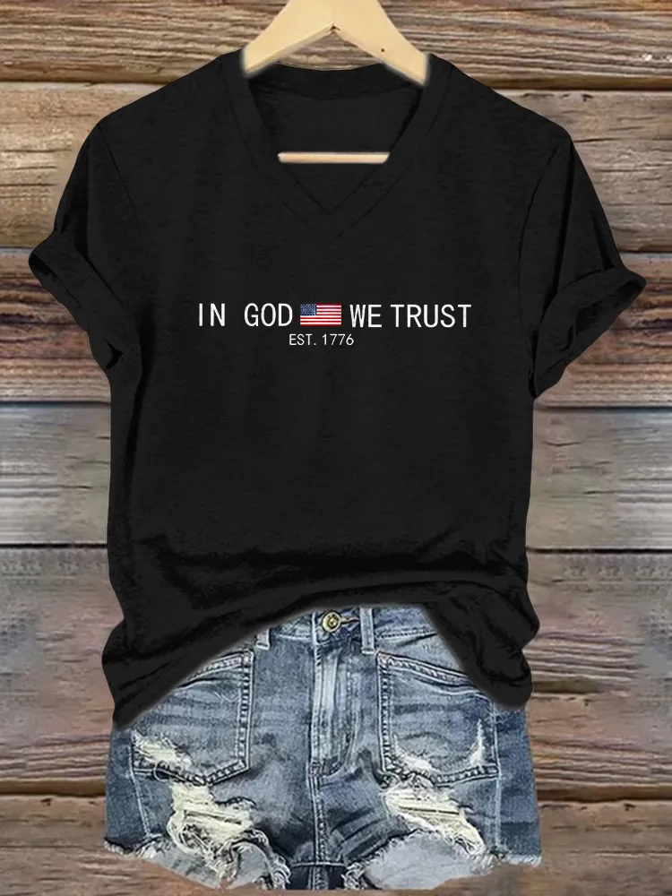 Women's America 1776 In God We Trust Print Short Sleeve Round Neck Cotton T-Shirt