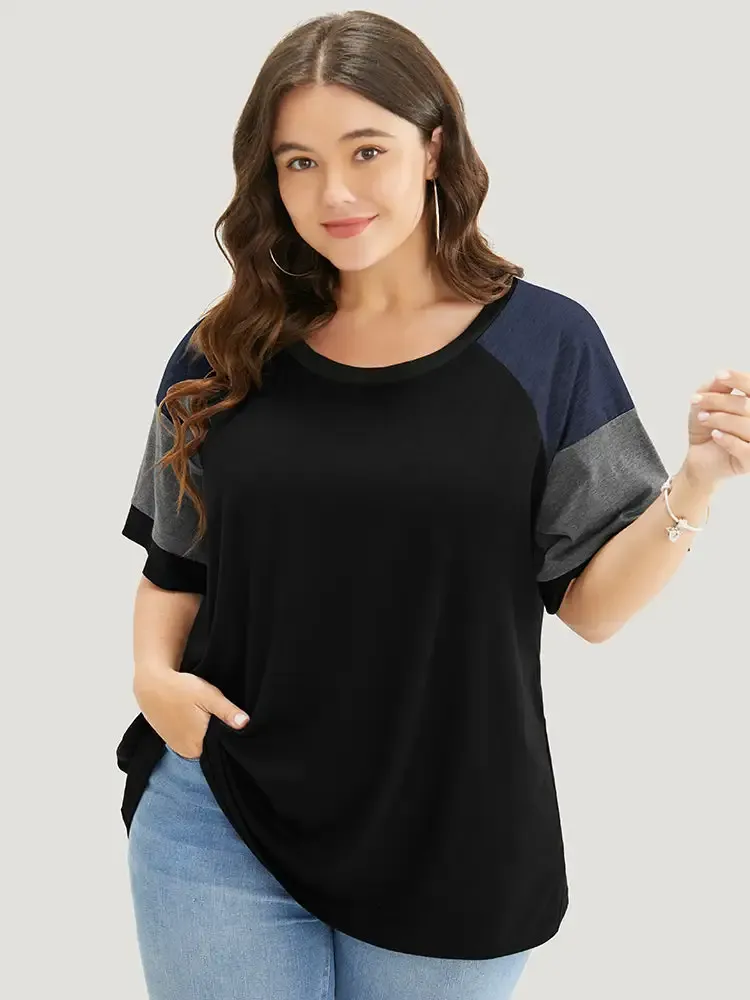 Colorblock Contrast Crew Neck Raglan Sleeve T-shirt