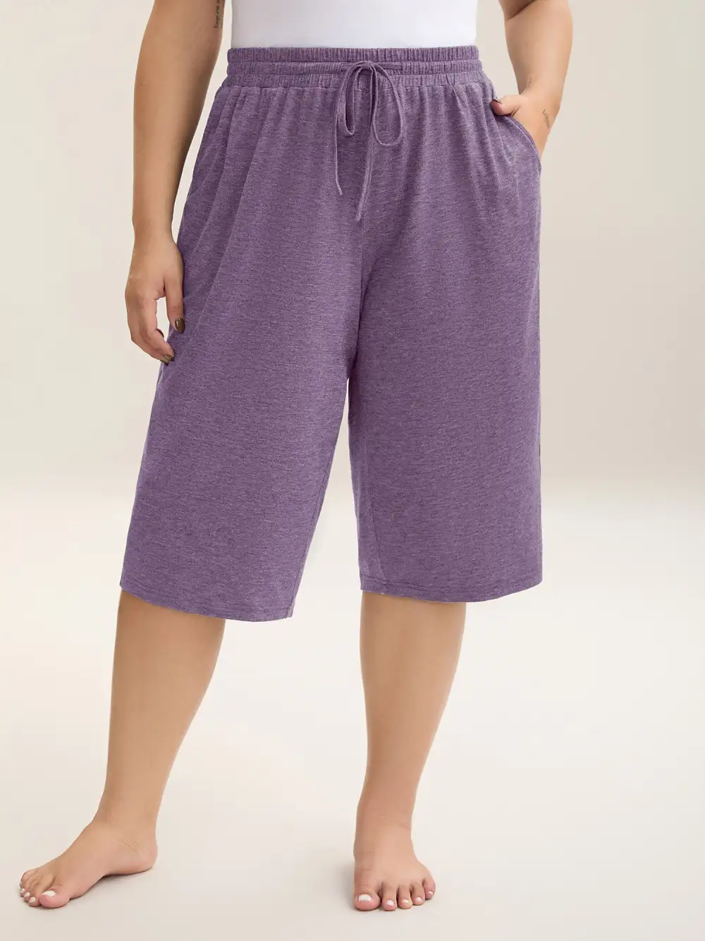 Mixed Color Knit Drawstring Loungewear Bottoms