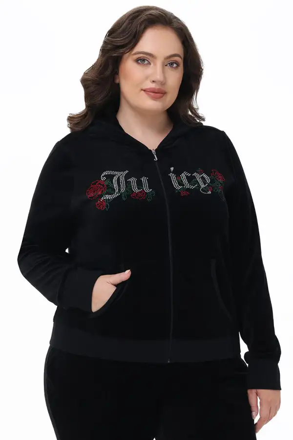 Plus-Size Juicy Roses Bling Cotton Velour Hoodie