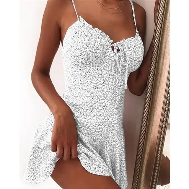 Women's Casual Dress Sundress Floral Dress Mini Dress Dark Yellow Light Pink White Sleeveless Floral Lace up Spring Summer Spaghetti Strap Hot Vacation Weekend Slim 2023 S M L XL XXL 3XL 4XL 5XL