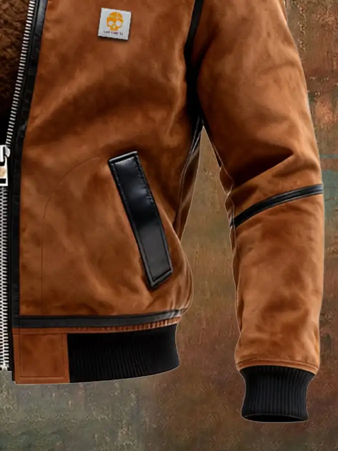 Men's Vintage Suede and Leather Multi-Pocket Outdoor Jacket