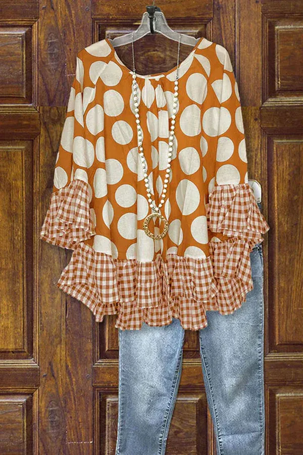 Polka Dot Print Ruffle Design Blouse