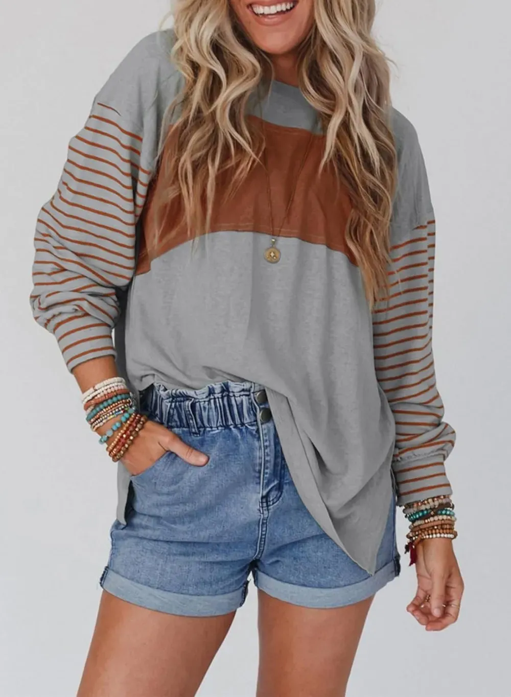 ✨Women's Cute Color Block Long Sleeve Casual Top