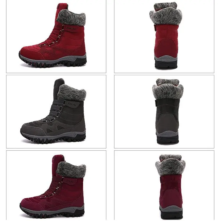 Large Size Women Hook Loop Outdoor Sneakers Mid Calf Warm Suede Boots