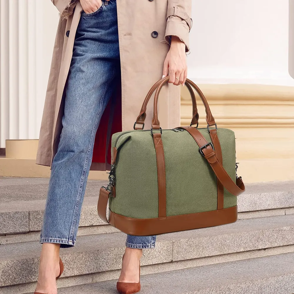 Ladies Canvas Weekender Bag Overnight Carry-on Tote Duffel in Trolley Handle