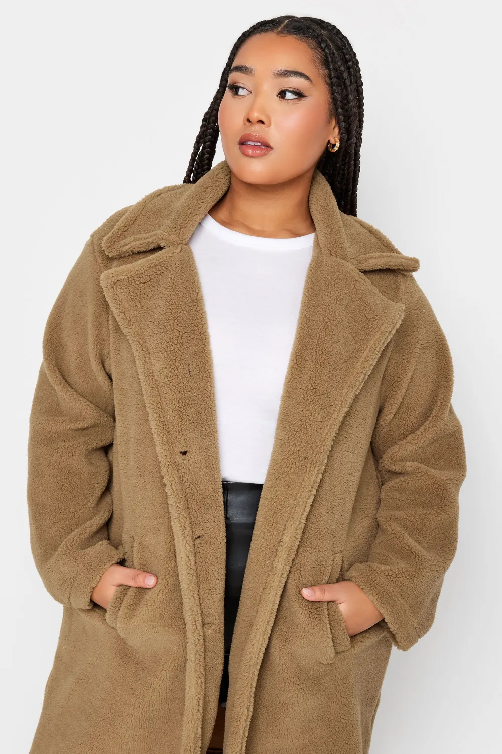 YOURS Curve Beige Brown Faux Fur Coat