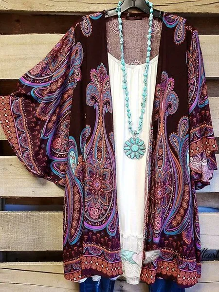 Plus Size Abstract Casual Long Sleeve Cardigan