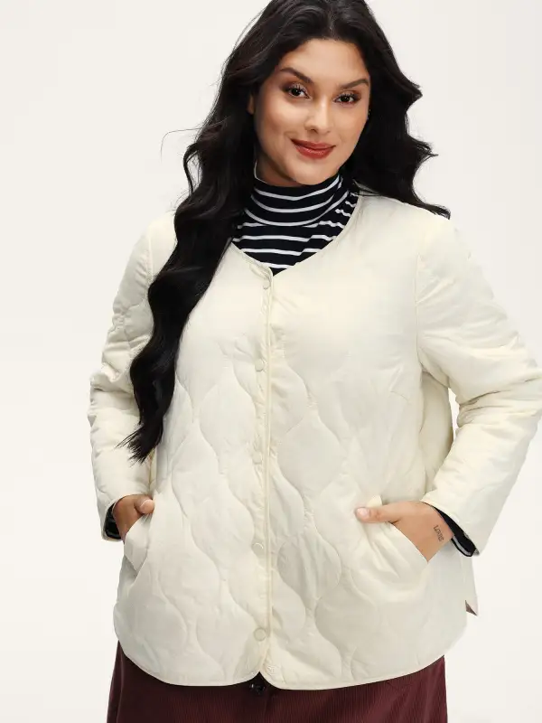 Quilted Cotton Button Round Neck Jacket