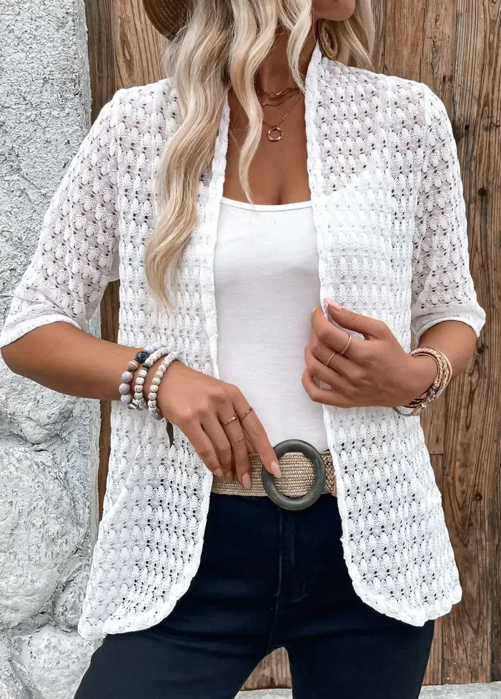 White Lightweight Half Sleeve Light Cardigan