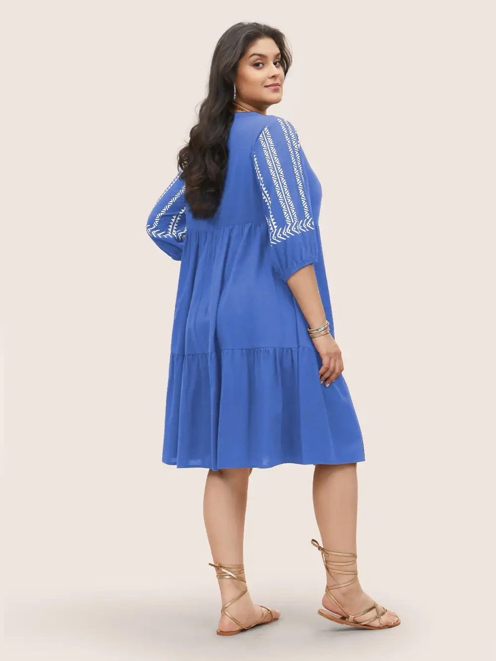 Cotton Geometric Bandana Print Tassel Trim Dress