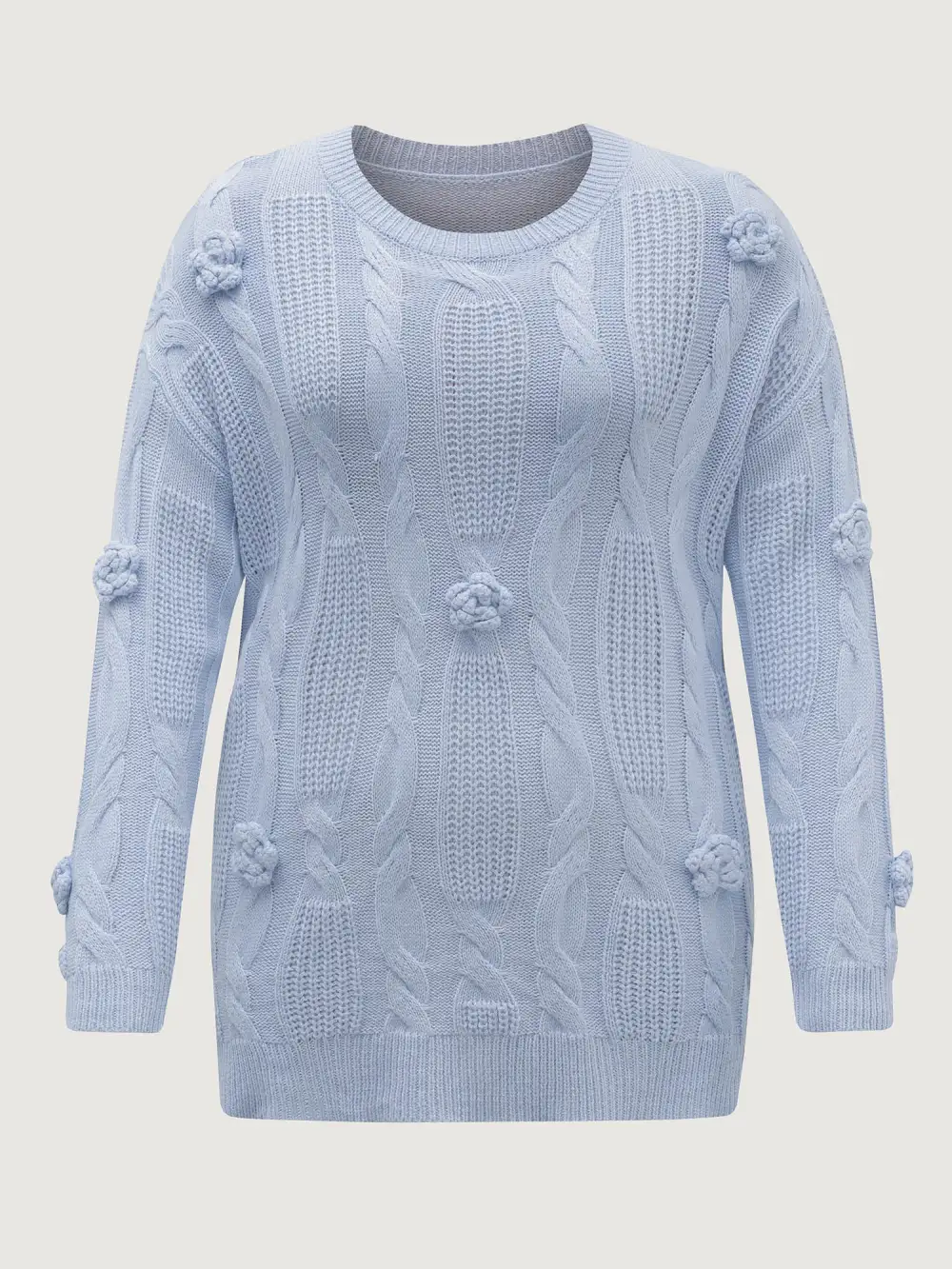 Twisted Texture Hand-Hooked Flowers Pullover