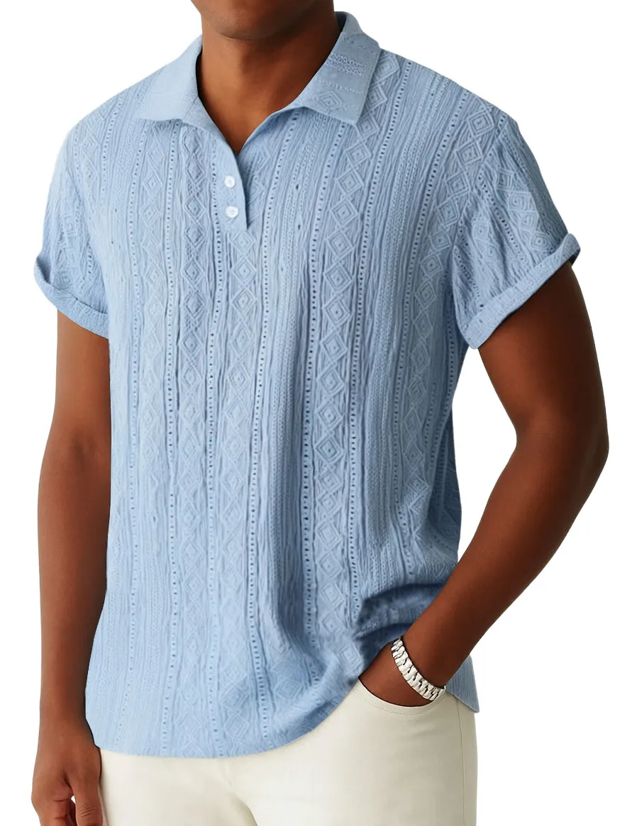 Men's Daily Jacquard Textured Striped Casual Comfortable Polo Tops
