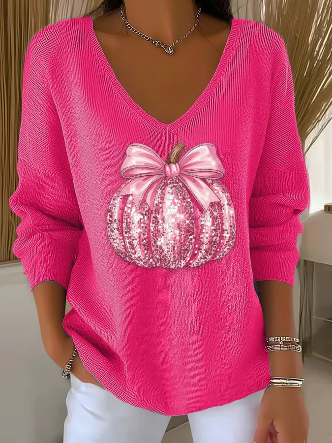V Neck Regular Fit Halloween Casual Sweater