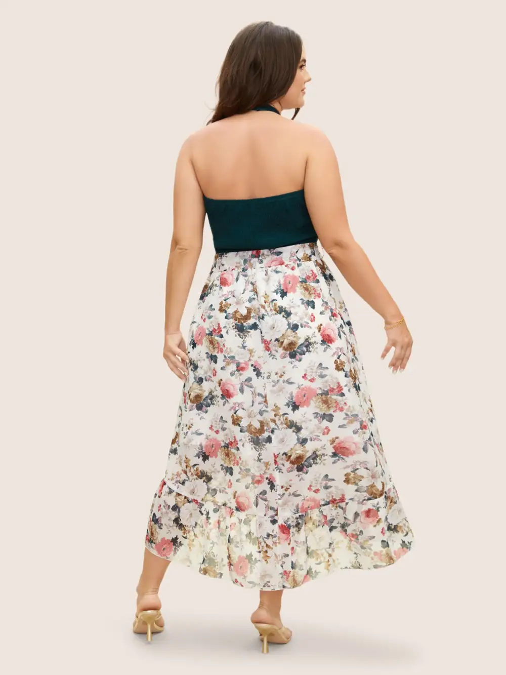 Halter Neck Patchwork Floral Belted Dress