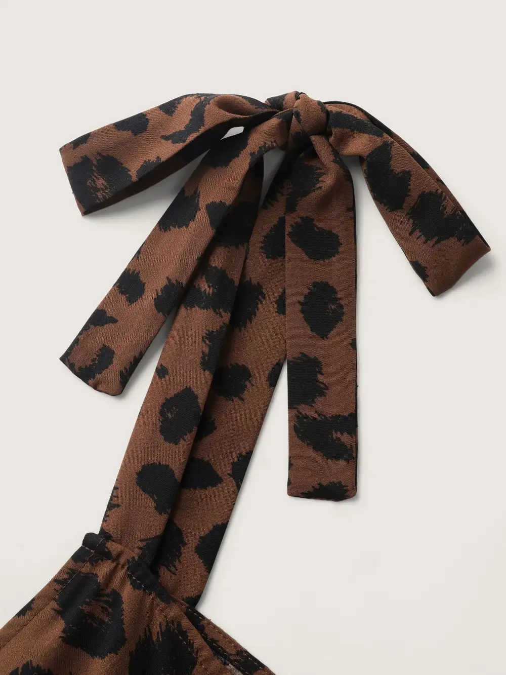 Leopard Print Shirred Shoulder Ties Jumpsuit