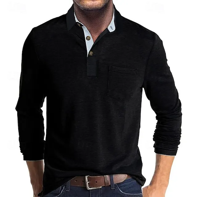 Men's Casual Solid Lapel Button Pocket Golf Polo Shirt