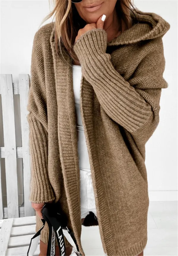 Hooded Sweater Bat-Shaped Soft Loose Back Patchwork Sweater
