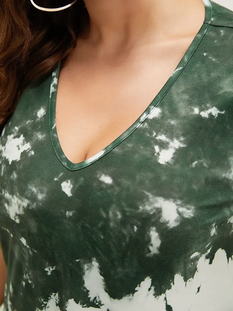 Tie Dye V Neck Pocket Midi Dress