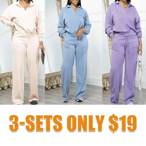 Women's Solid Long Sleeve Sweatshirt & Drawstring Waist Pants Set, Casual Fashion Cozy Two-piece Outfits