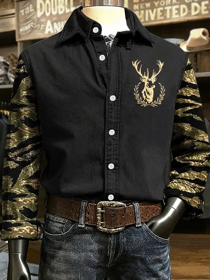 Men's Western Design Printed Long Sleeve Casual Shirt