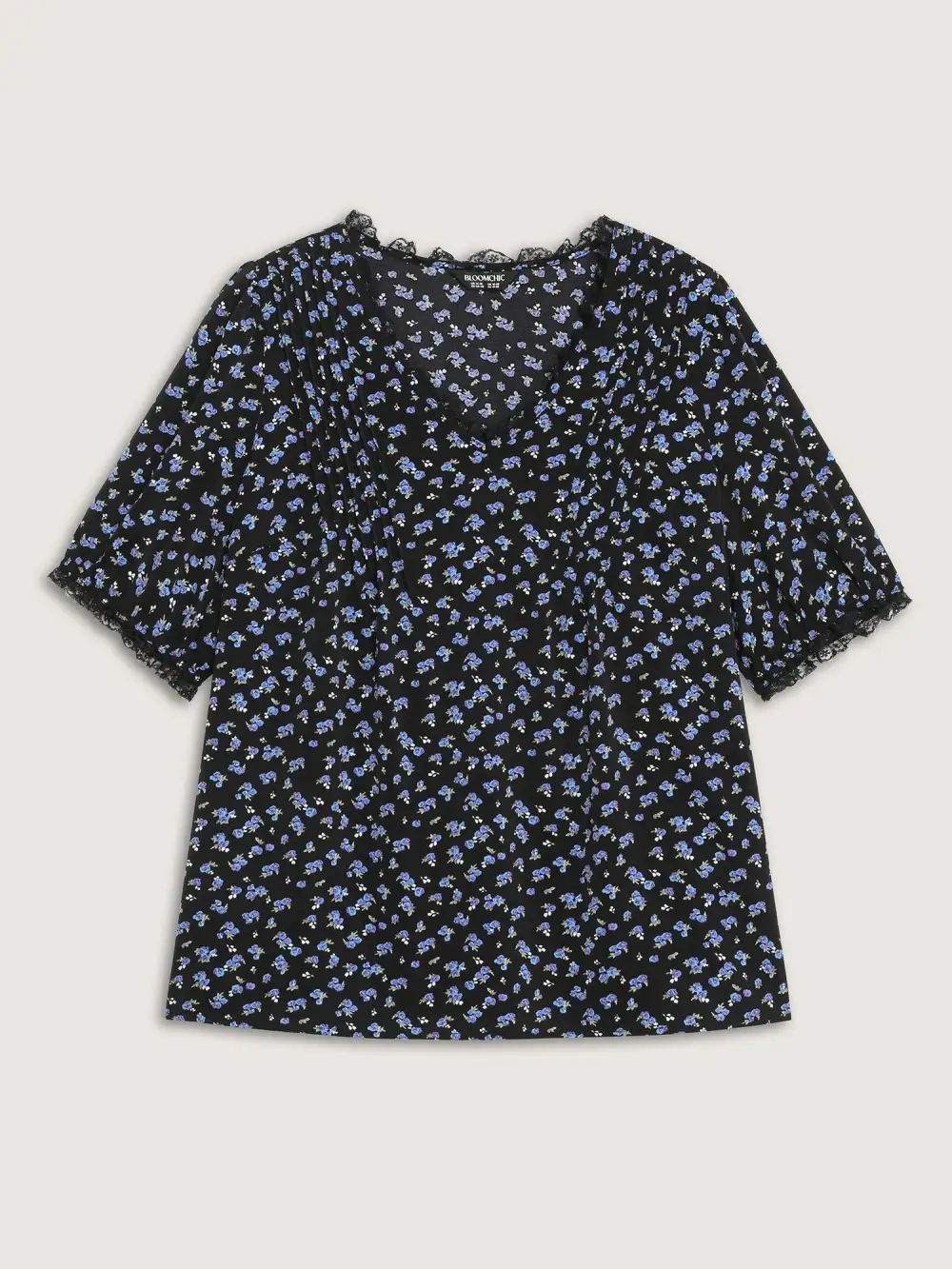 Ditsy Floral Print Lace Trim Blouse