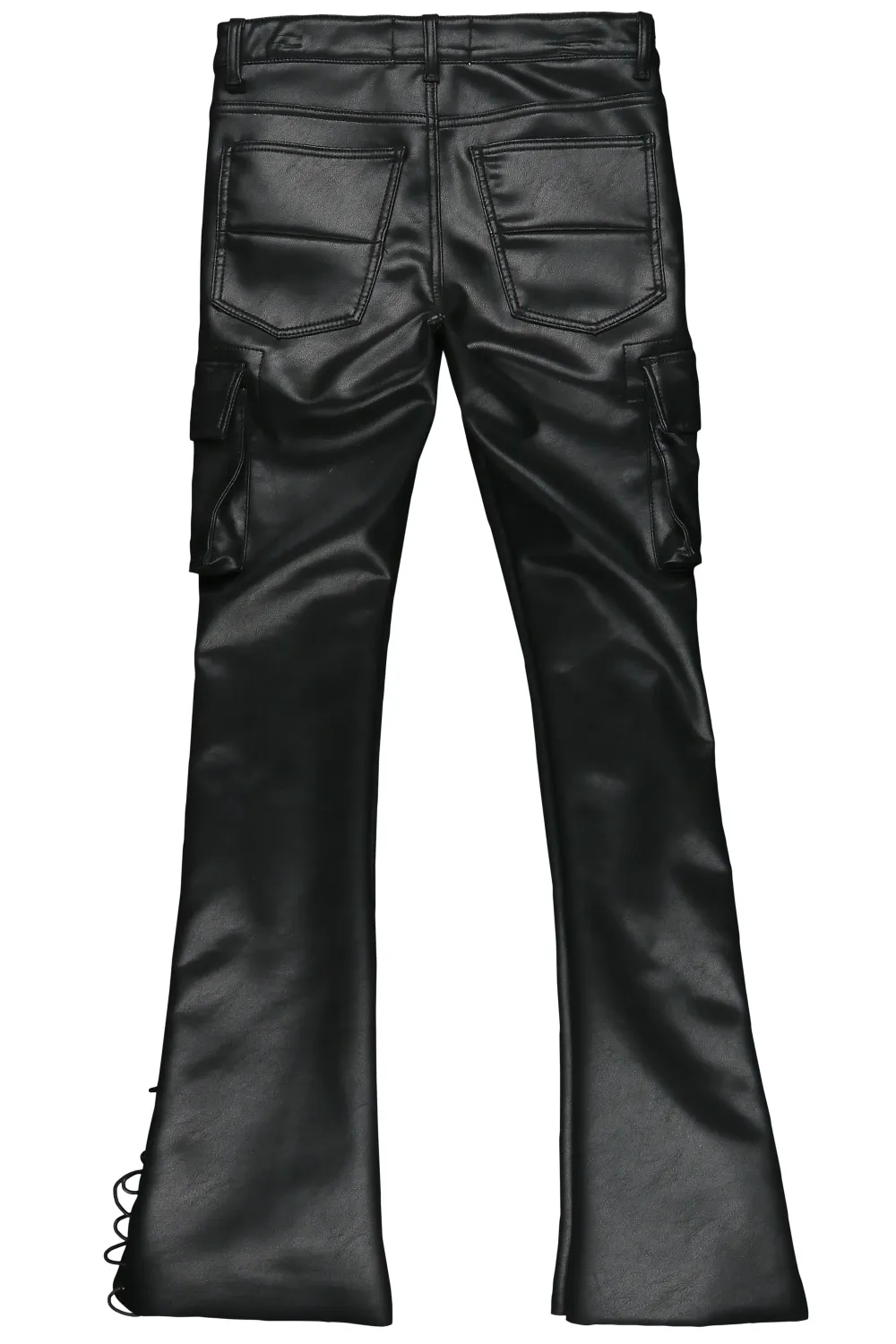 Honor Black Faux Leather Stacked Flare Jean