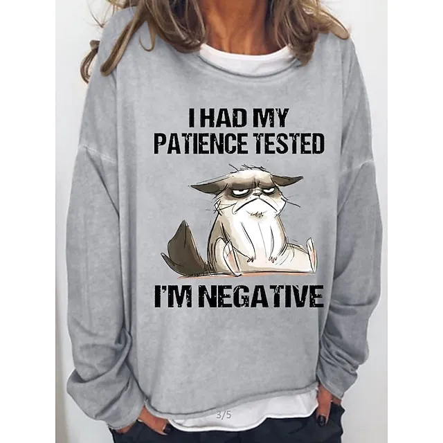 Women's Sweatshirt Pullover Active Sports Streetwear Black Pink Red Cat I HAD MY PATIENCE TESTED Oversized Sports Round Neck Long Sleeve Micro-elastic Fall & Winter