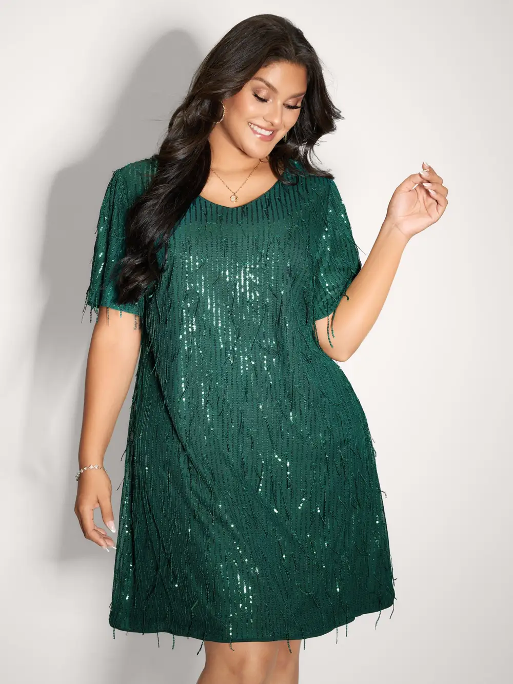 Fringe Sequin Flutter Sleeve Mini Dress