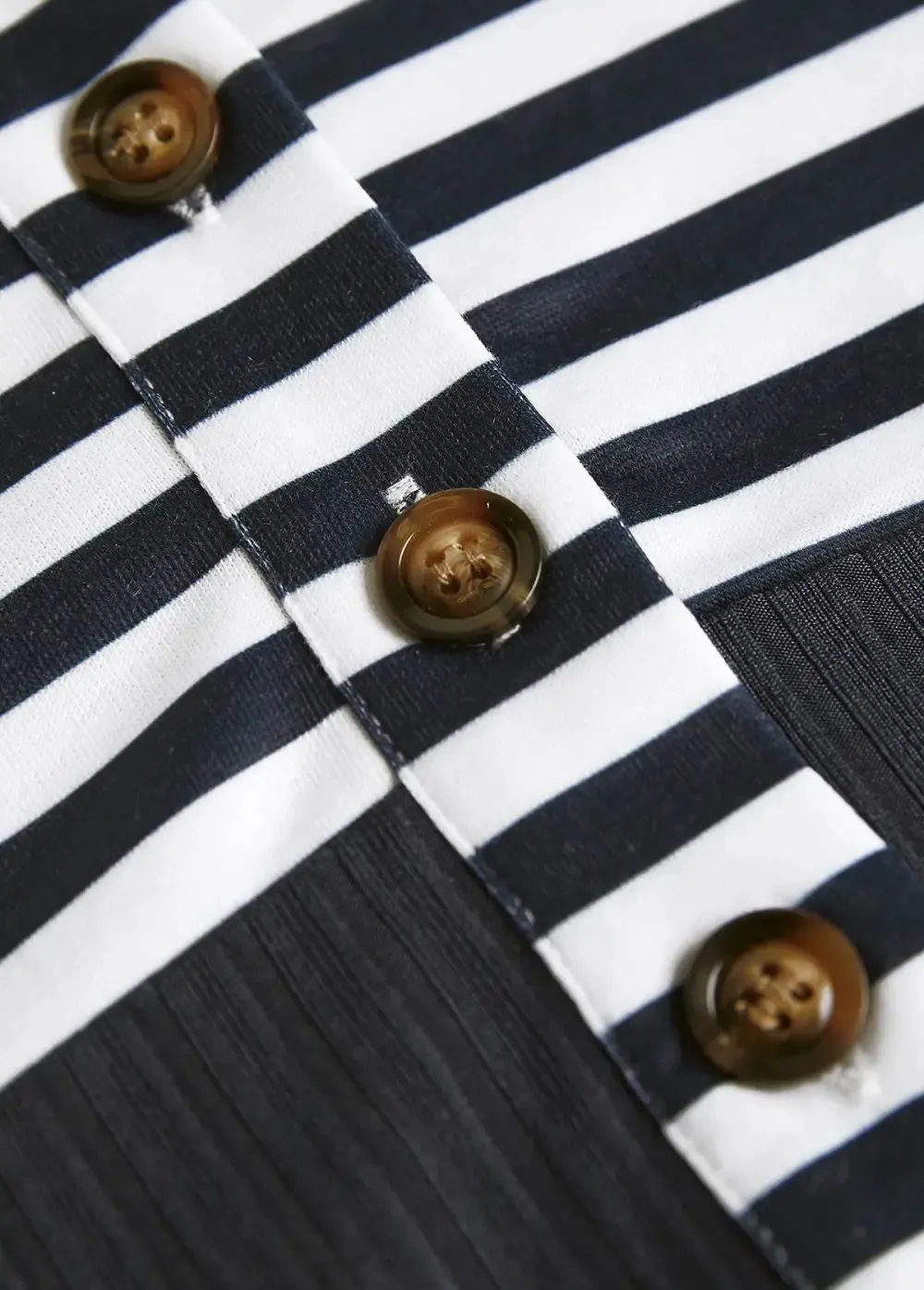 Navy Button Striped Long Sleeve Split Neck Sweatshirt