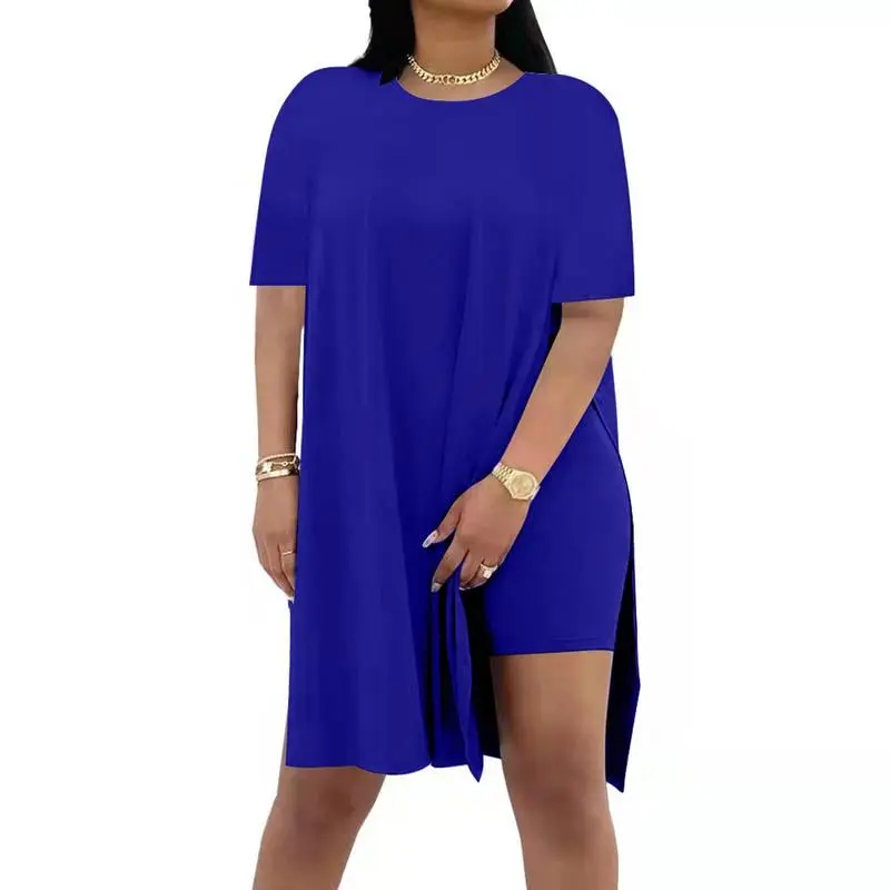 Women Plus Size 2 - Piece Outfits: Crewneck Short Sleeve Tunic & Skinny Biker Shorts Sets