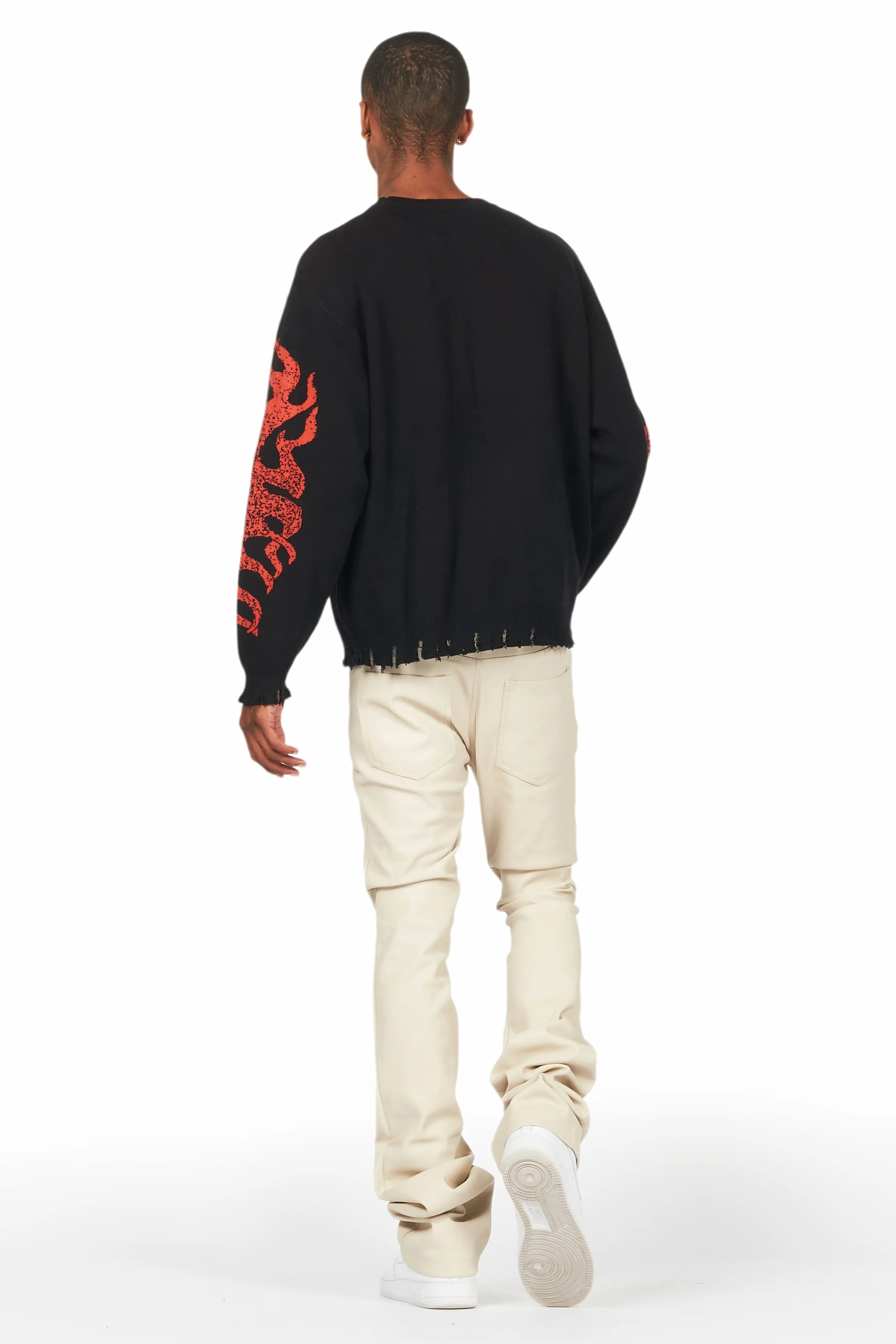 Barossa Beige PU Cargo Stacked Flare Jean