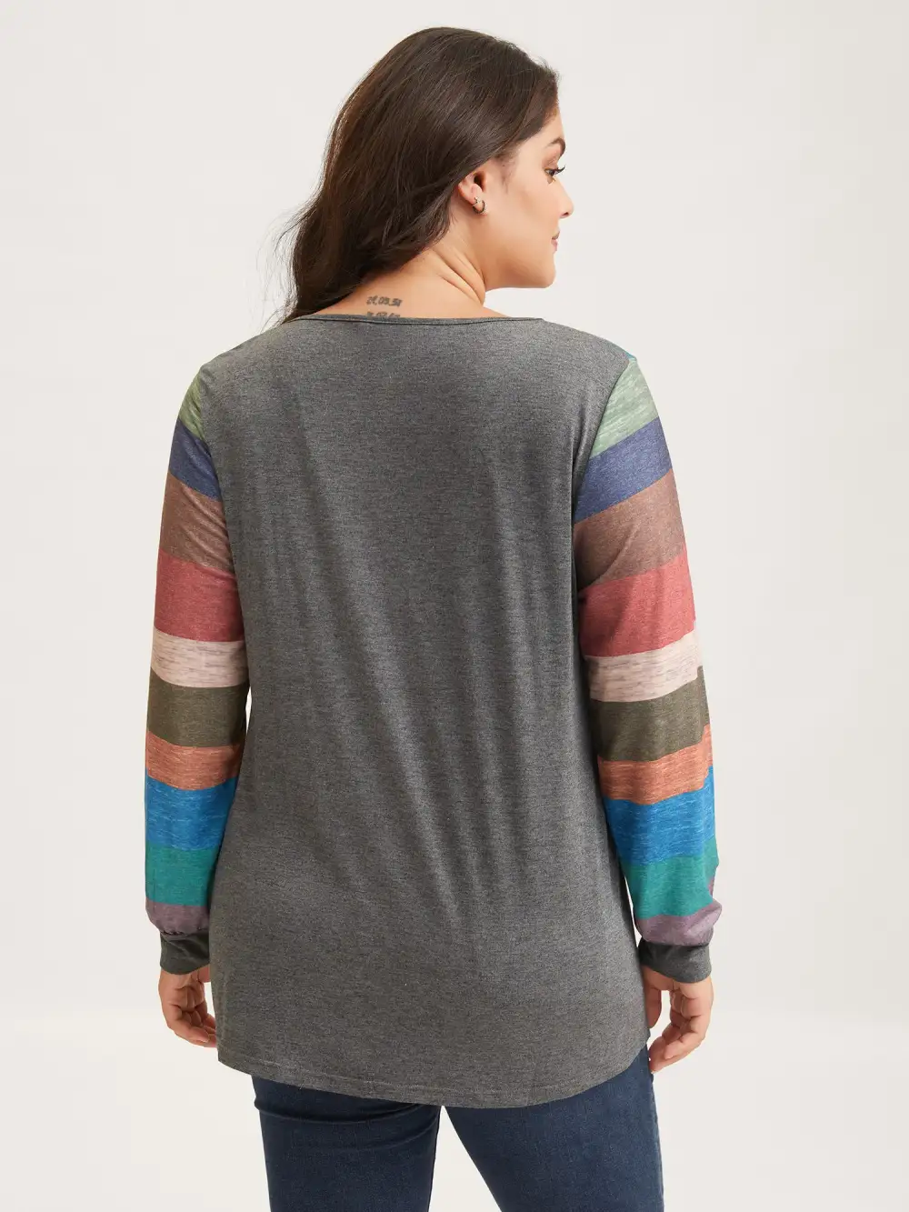 Colorblock Contrast V Neck Button Up T-shirt