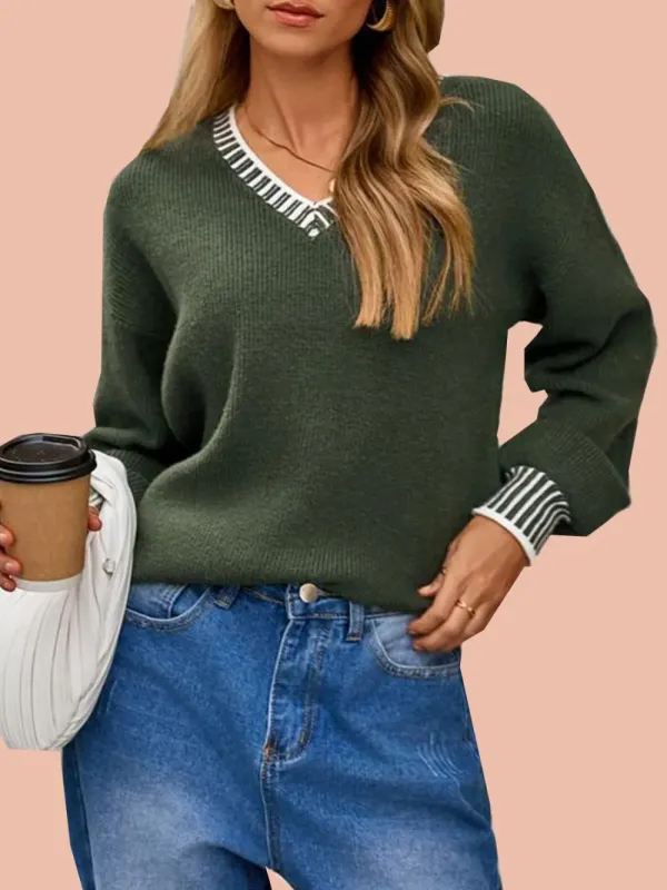 Women's V neck Long Sleeve Pullover Sweaters