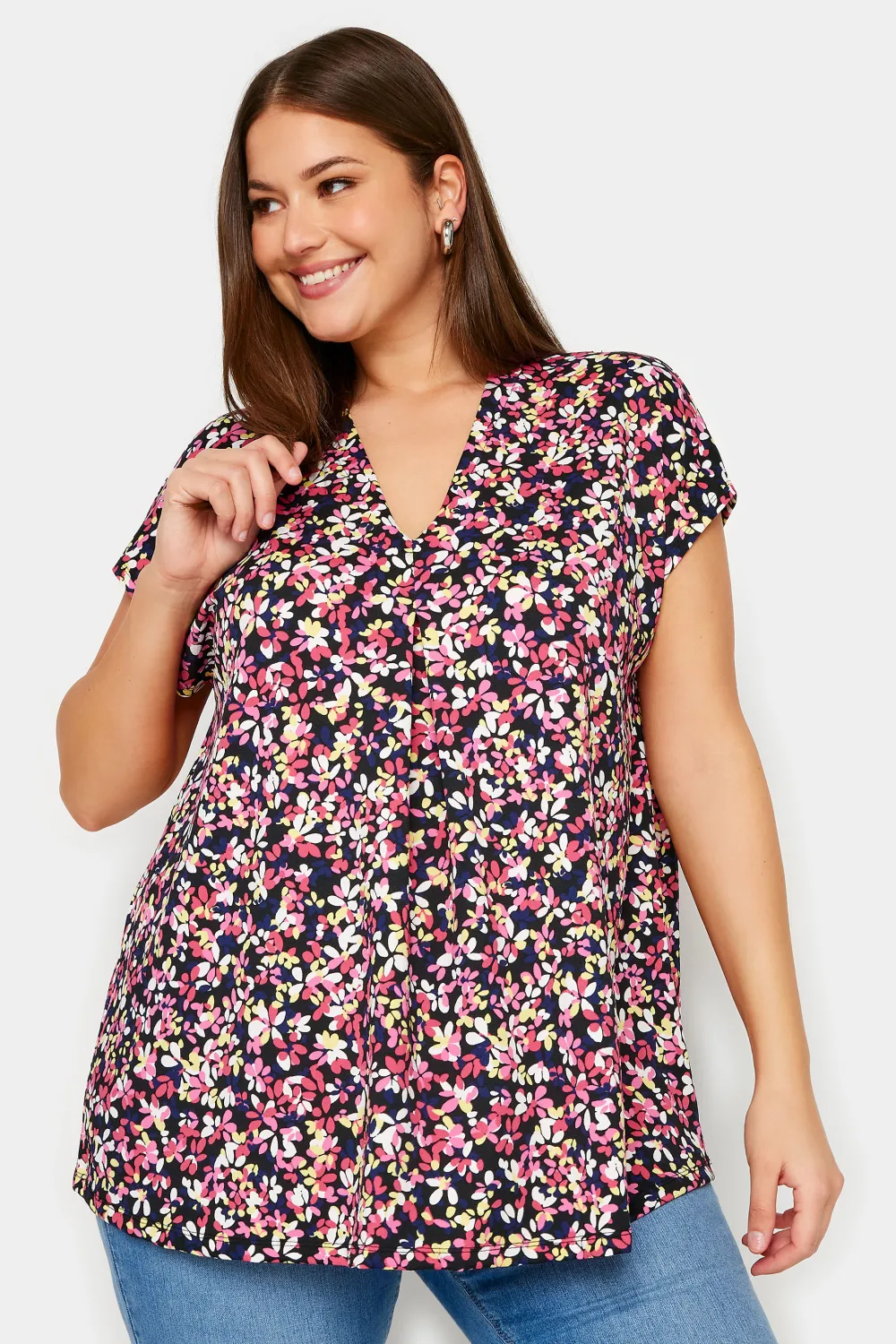 YOURS Curve Blue Leopard Print Pleat Front Blouse
