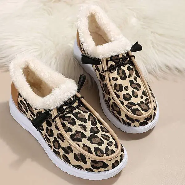 Women's Leopard Print Flat Cozy Snow Boots 98630543C