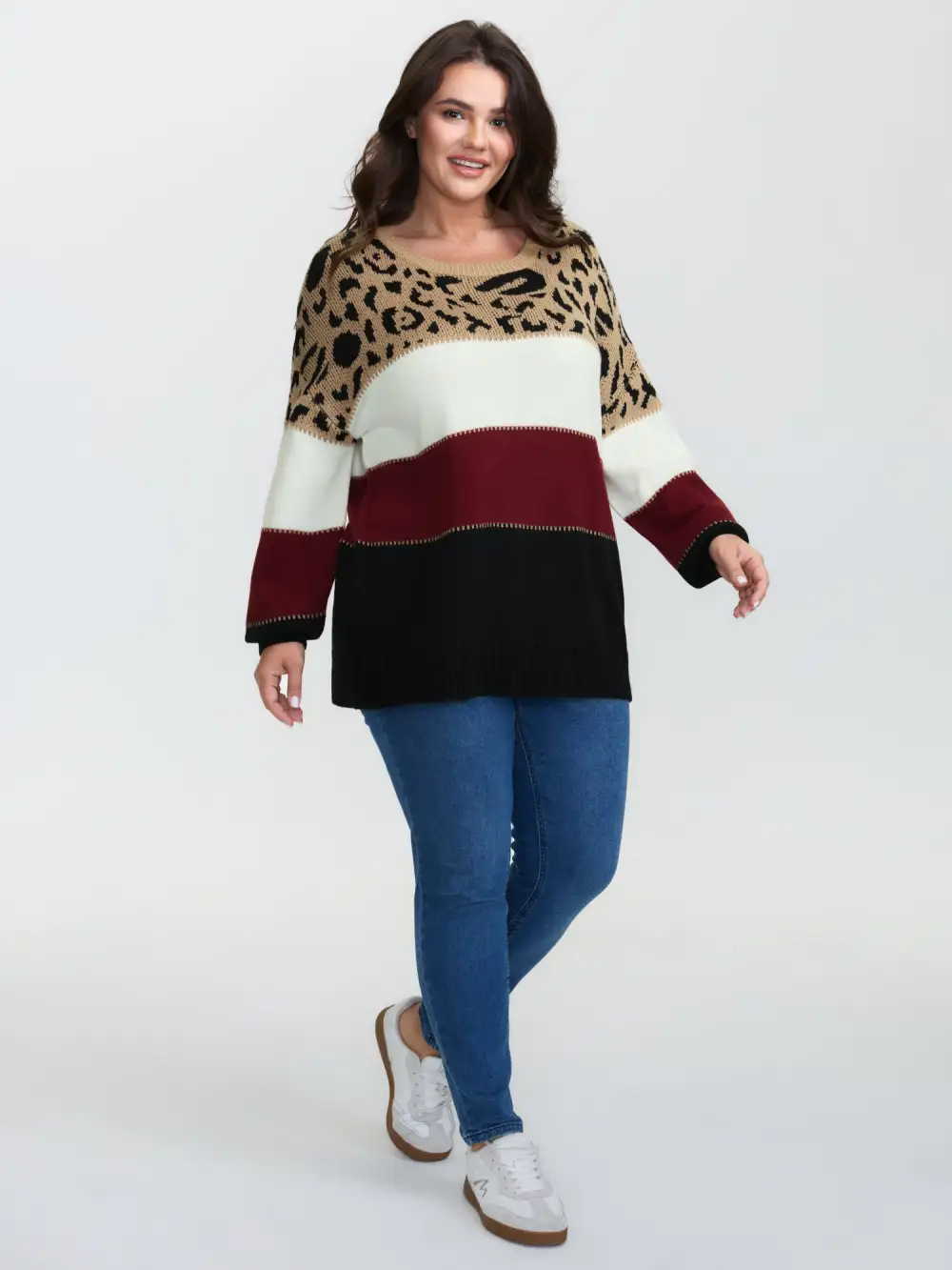 Leopard Print Colorblock Pullover