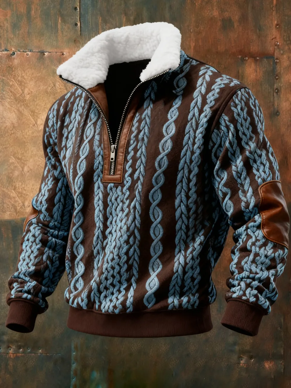 Men's Cable Textured Print Casual Sweatshirt