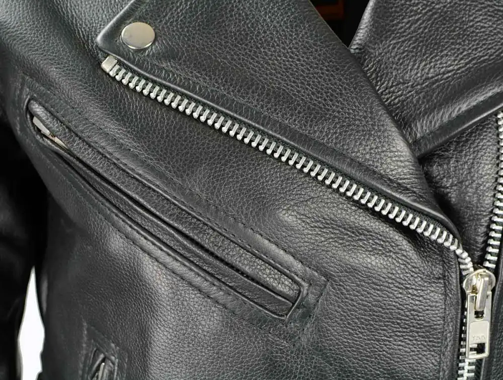 Leather LKL2700 Women's Classic Black Premium Leather Motorcycle Vintage Jacket with Side Laces