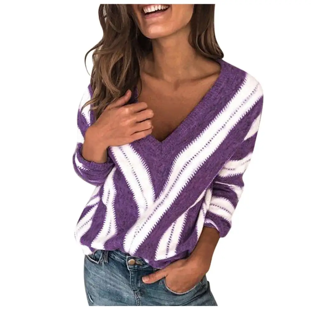 t shirts for women fashion womens long sleeve v neck striped knitting casual tunic blouse