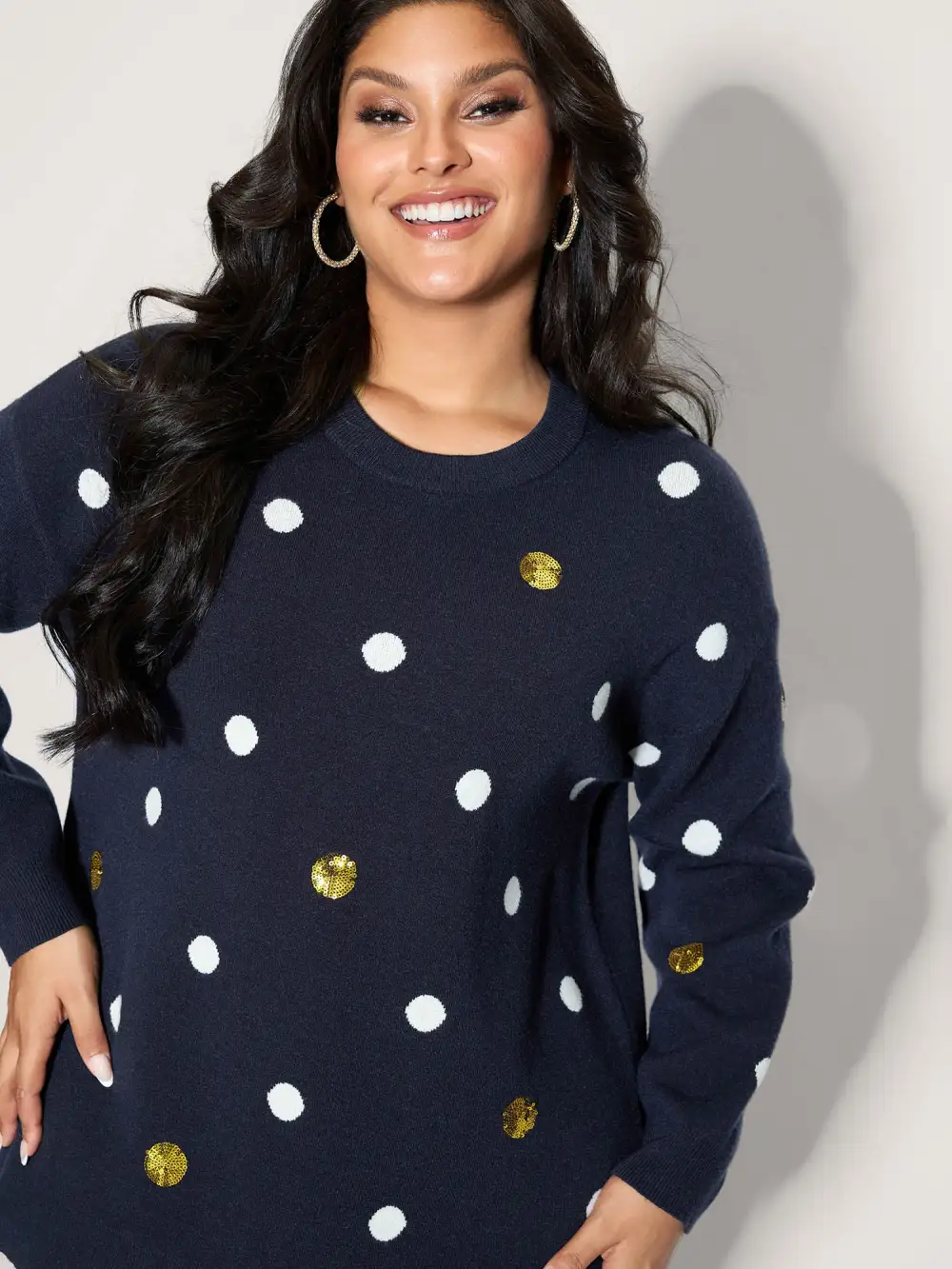 Polka Dots Jacquard Sequin Embroidery Pullover