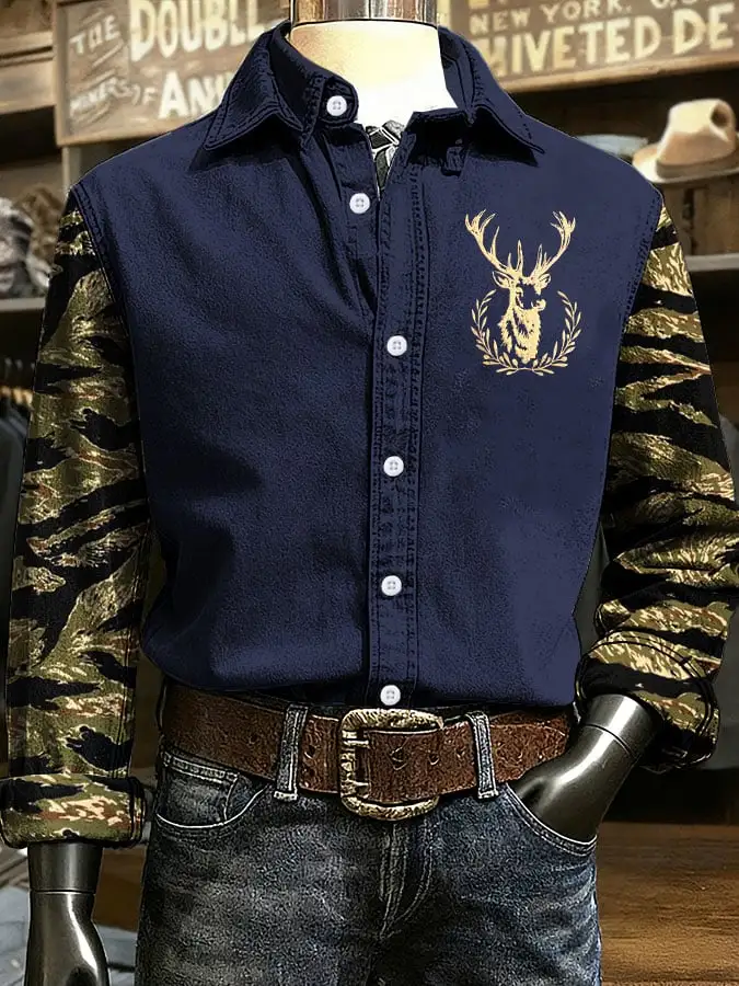 Men's Western Design Printed Long Sleeve Casual Shirt