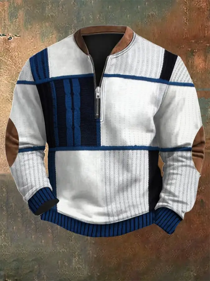 Men's Retro Christmas Print Zip Collar Sweatshirt