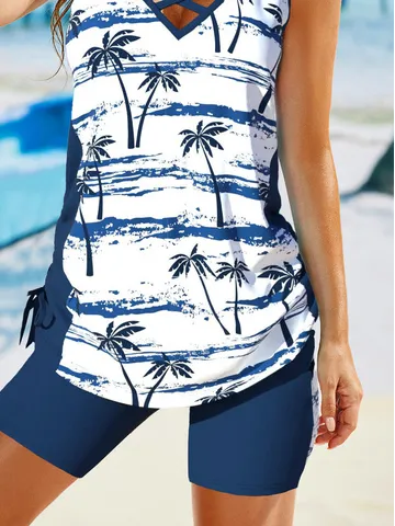 Tropical V Neck Printing Vacation Tankini