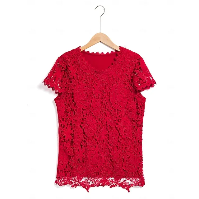 Women's Going Out Tops Blouse Cotton Plain Casual Lace