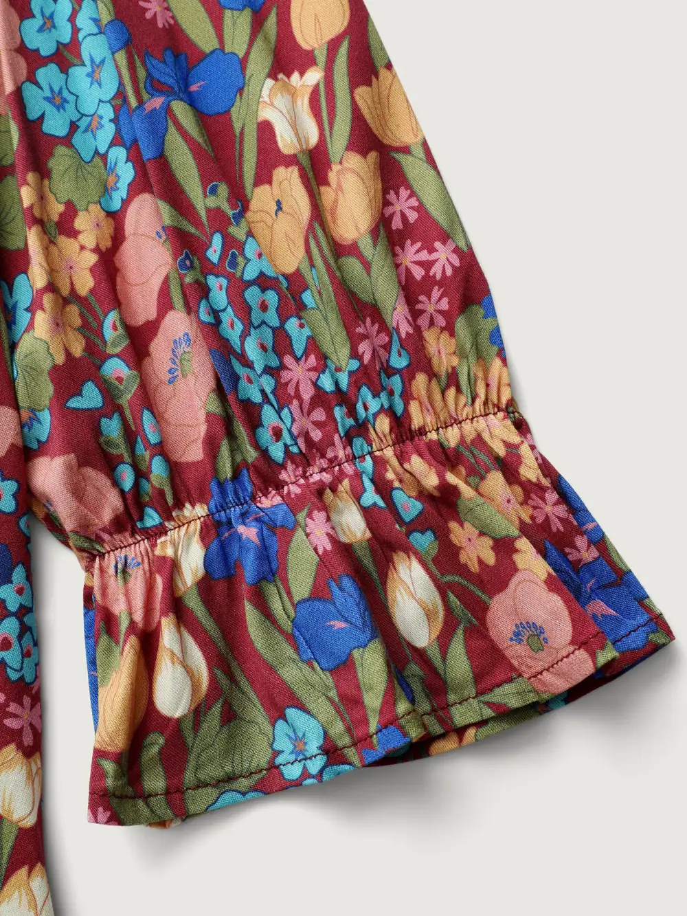 Floral Print Contrast Webbing Notched Neckline Blouse