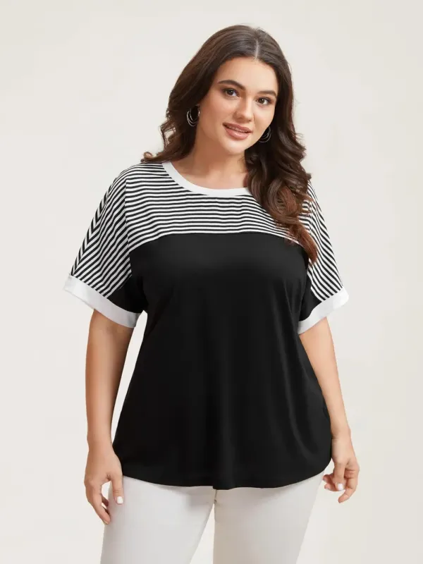 Solid and Striped Contrast Hem T-Shirt